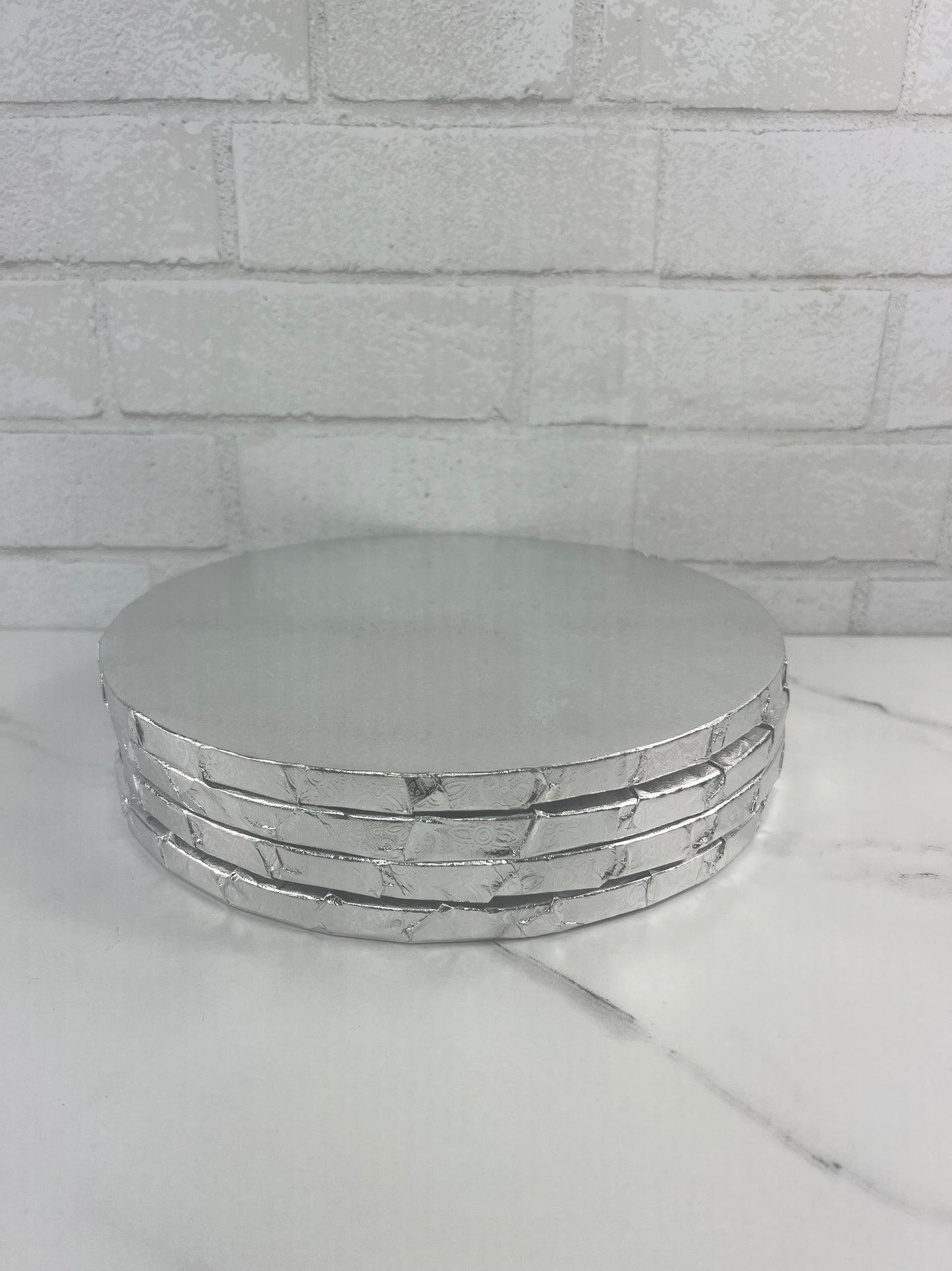12" CAKE DRUM SILVER ROUND( SET OF 5)