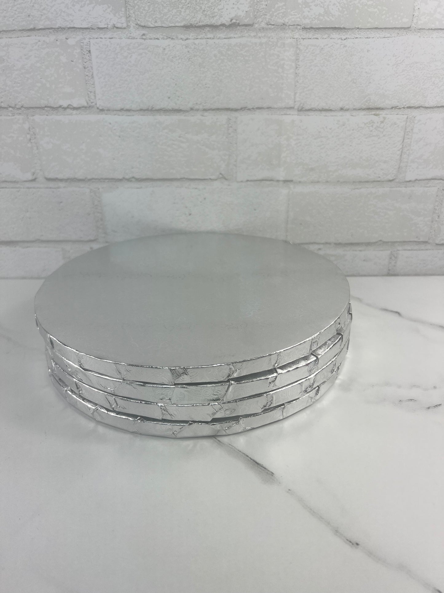 10” ROUND CAKE DRUM SILVER ( SET OF 5)